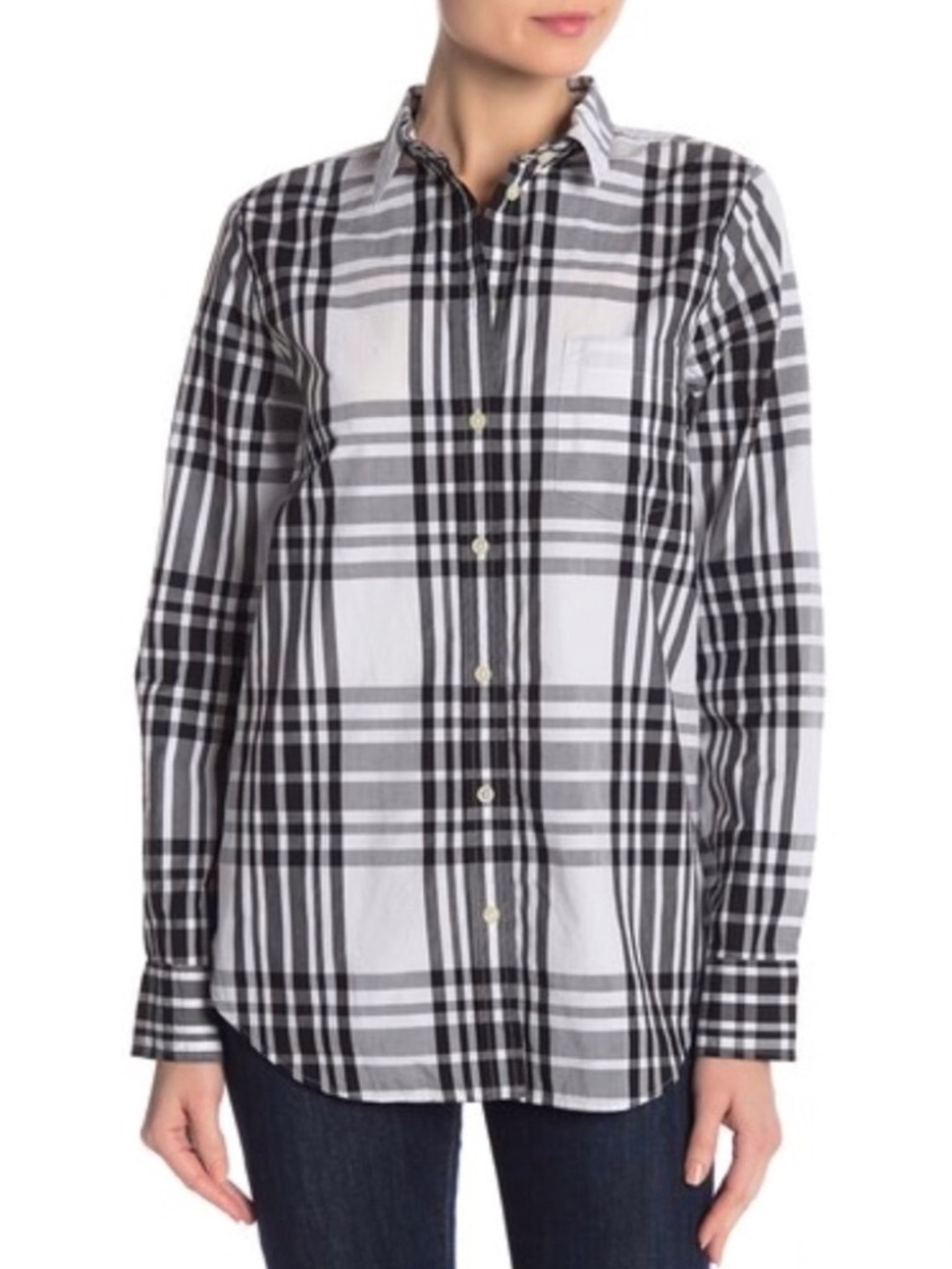 J. Crew Black White Plaid Relaxed Button Up Shirt Size XL
